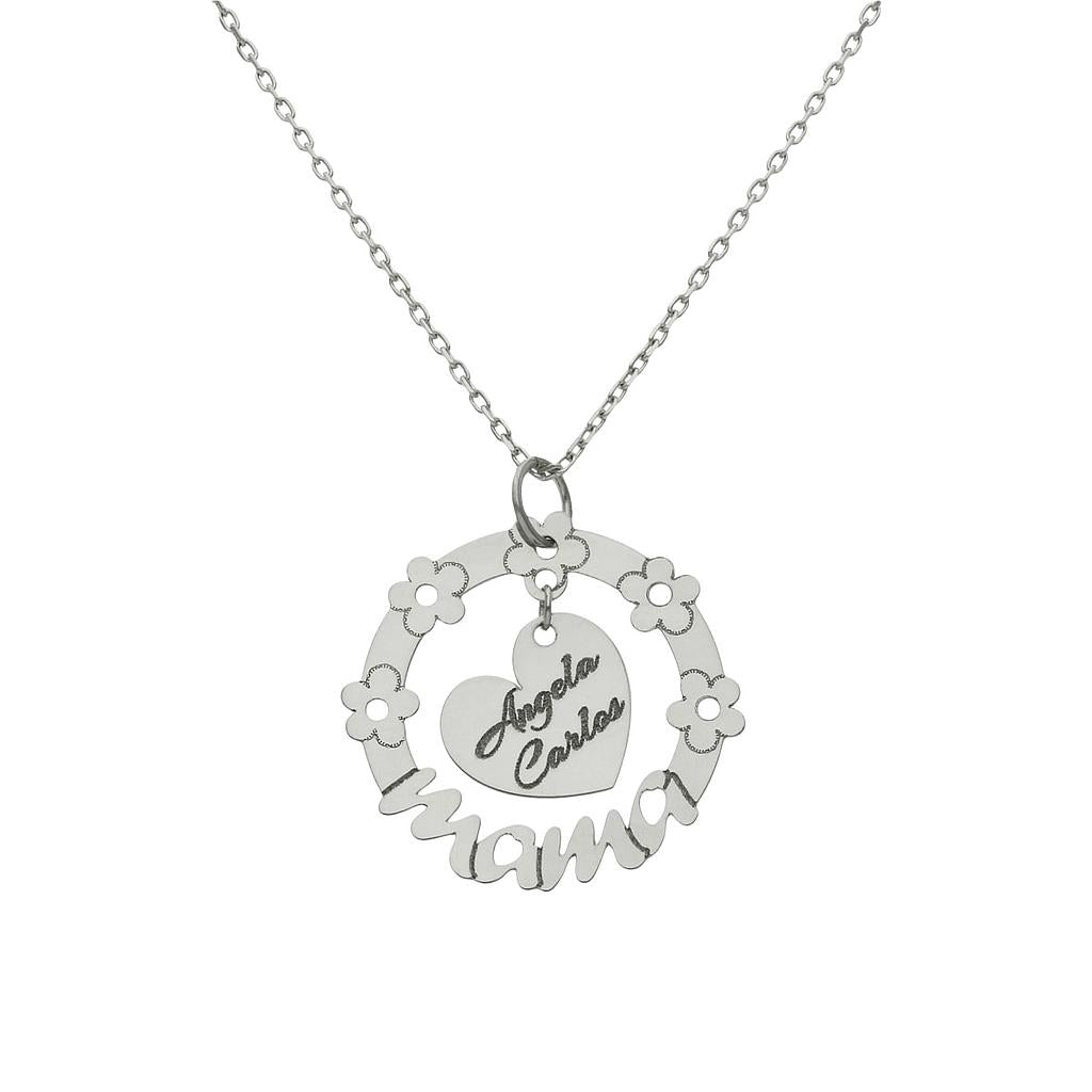 GARGANTILLA ORO BLANCO 18KL MAMA + FLORES - G1025