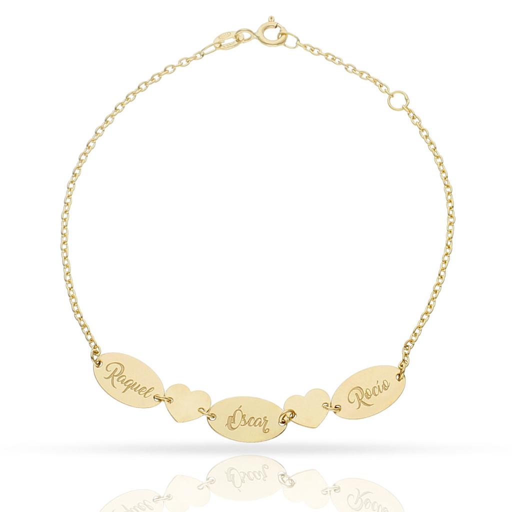 PULSERA ORO 18KL CHAPAS + CORAZONES - PU1432