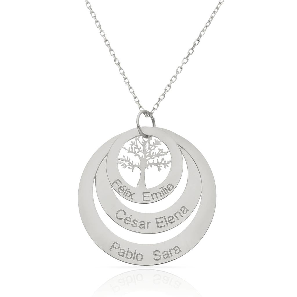 GARGANTILLA ORO BLANCO 18KL 3 CIRCULOS + ARBOL DE LA VIDA - 25MM - G1123