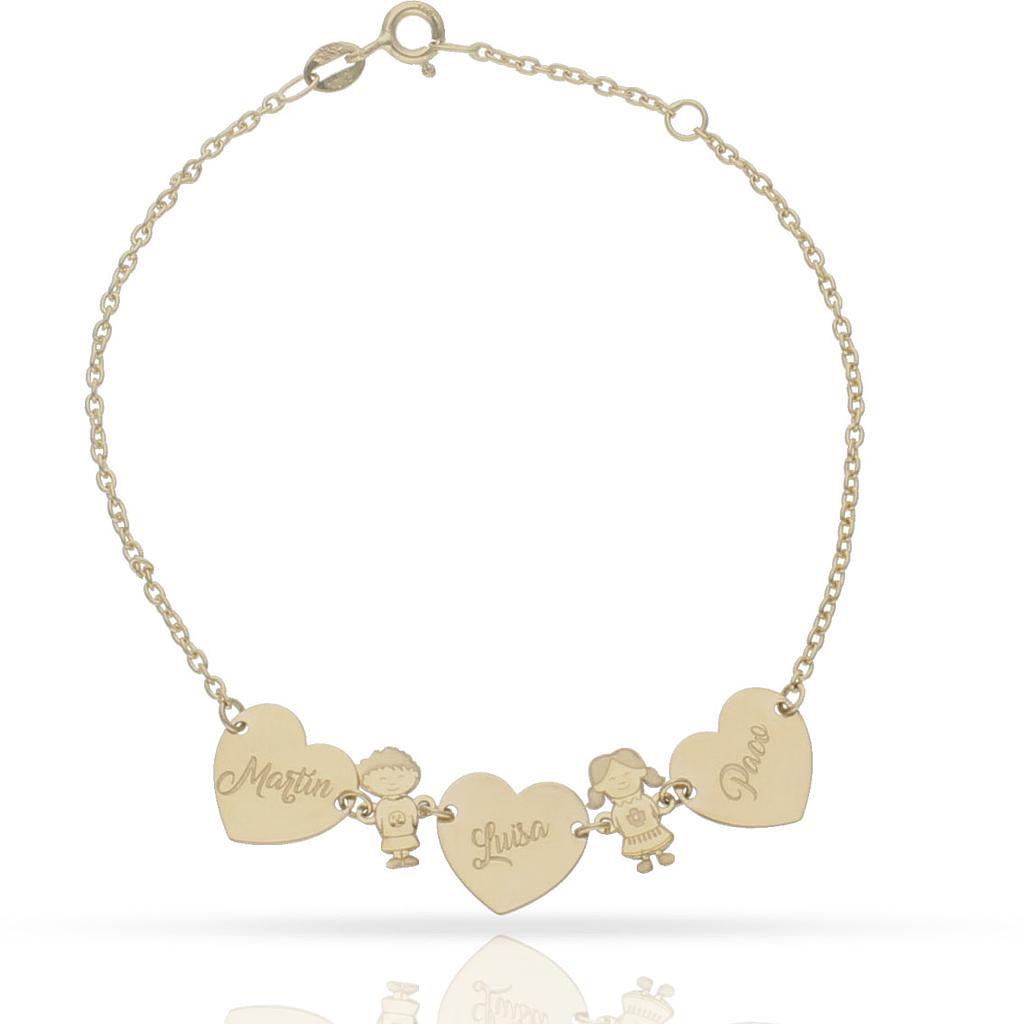 PULSERA ORO 18KL CORAZONES + NIÑOS - PU1449