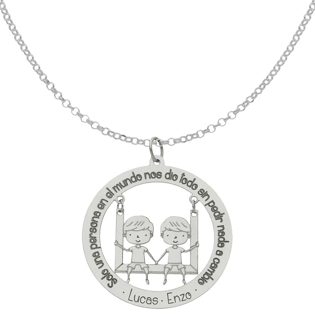 GARGANTILLA ORO BLANCO 18KL FRASE+NIÑOS - 28MM - G1017