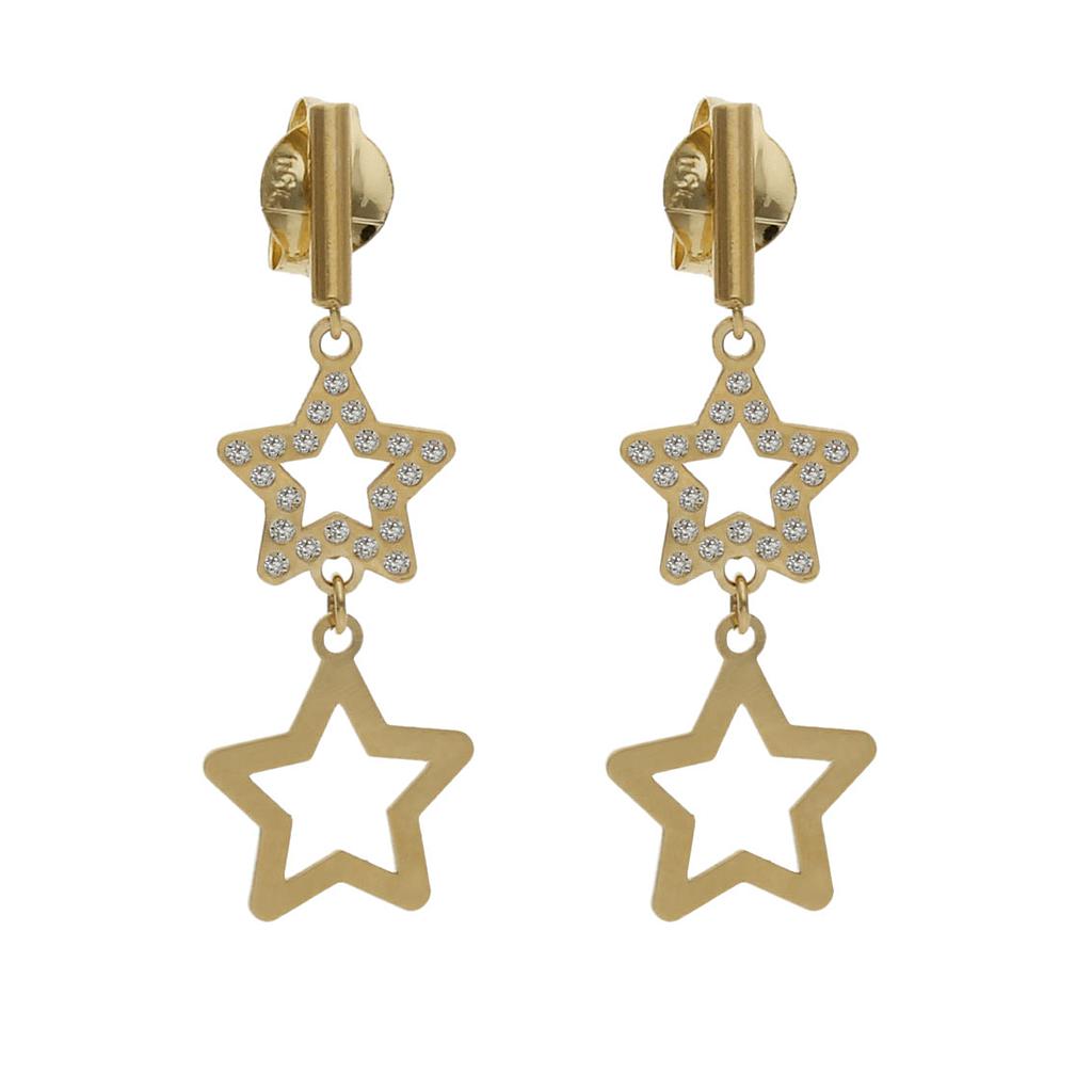PENDIENTES ORO 18KL ESTRELLAS CIRCONITAS - 8x24MM - P1488