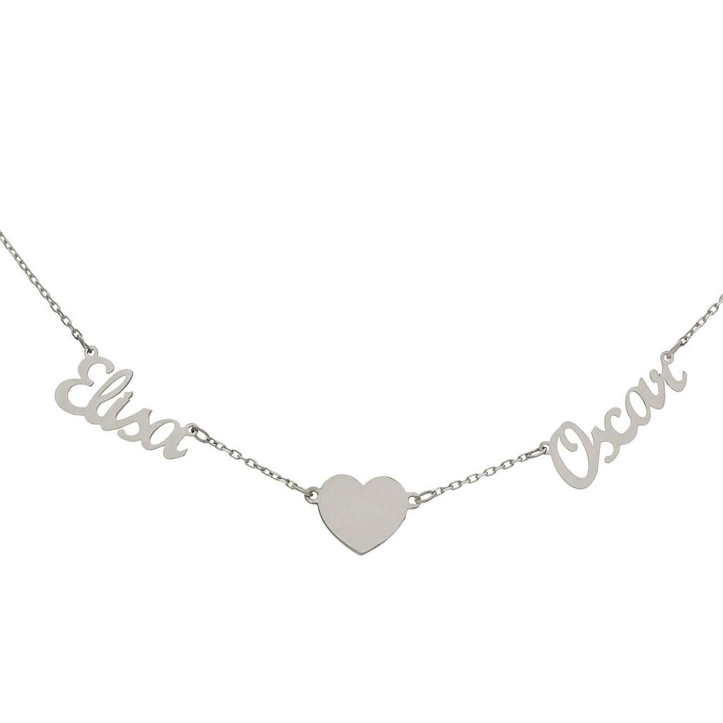 GARGANTILLA ORO BLANCO 18KL - 2 NOMBRES + CORAZON - G1089