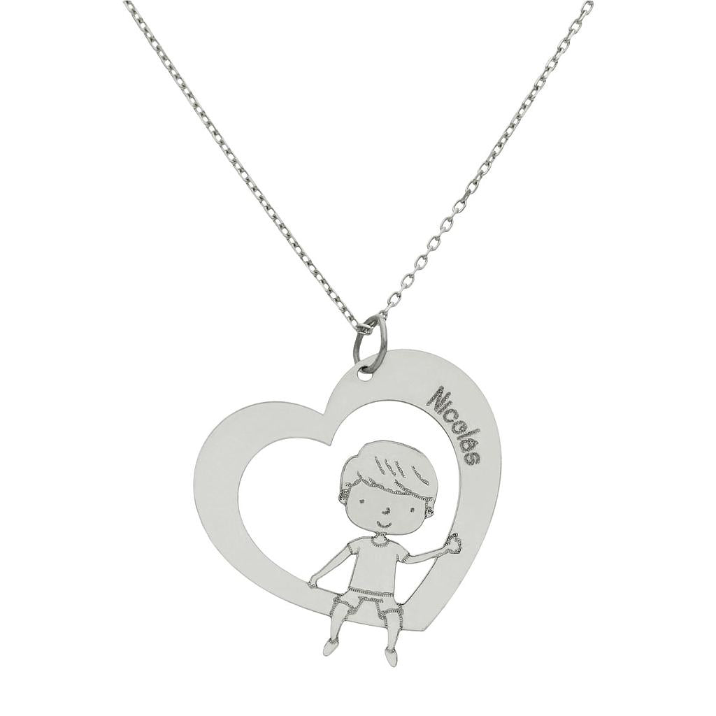 GARGANTILLA ORO BLANCO 18KL CORAZON + NIÑO - G1022