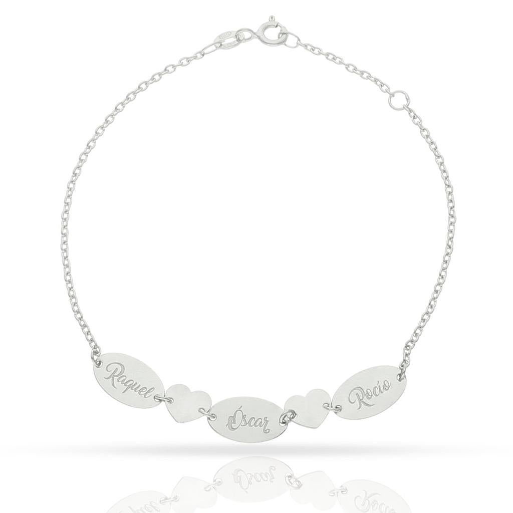 PULSERA ORO BLANCO 18KL CHAPAS + CORAZONES - PU1439