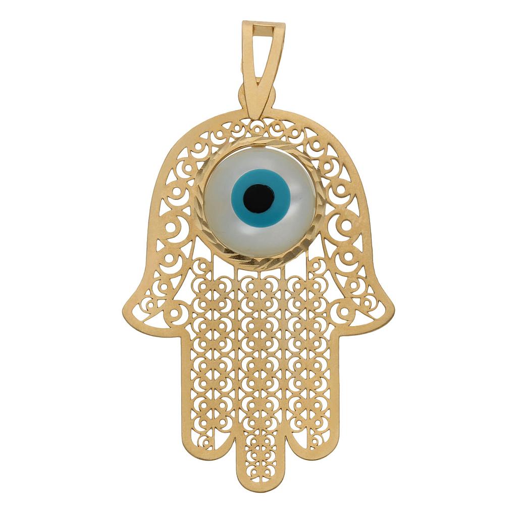 COLGANTE ORO 18KL MANO DE FATIMA + OJO TURCO - G486