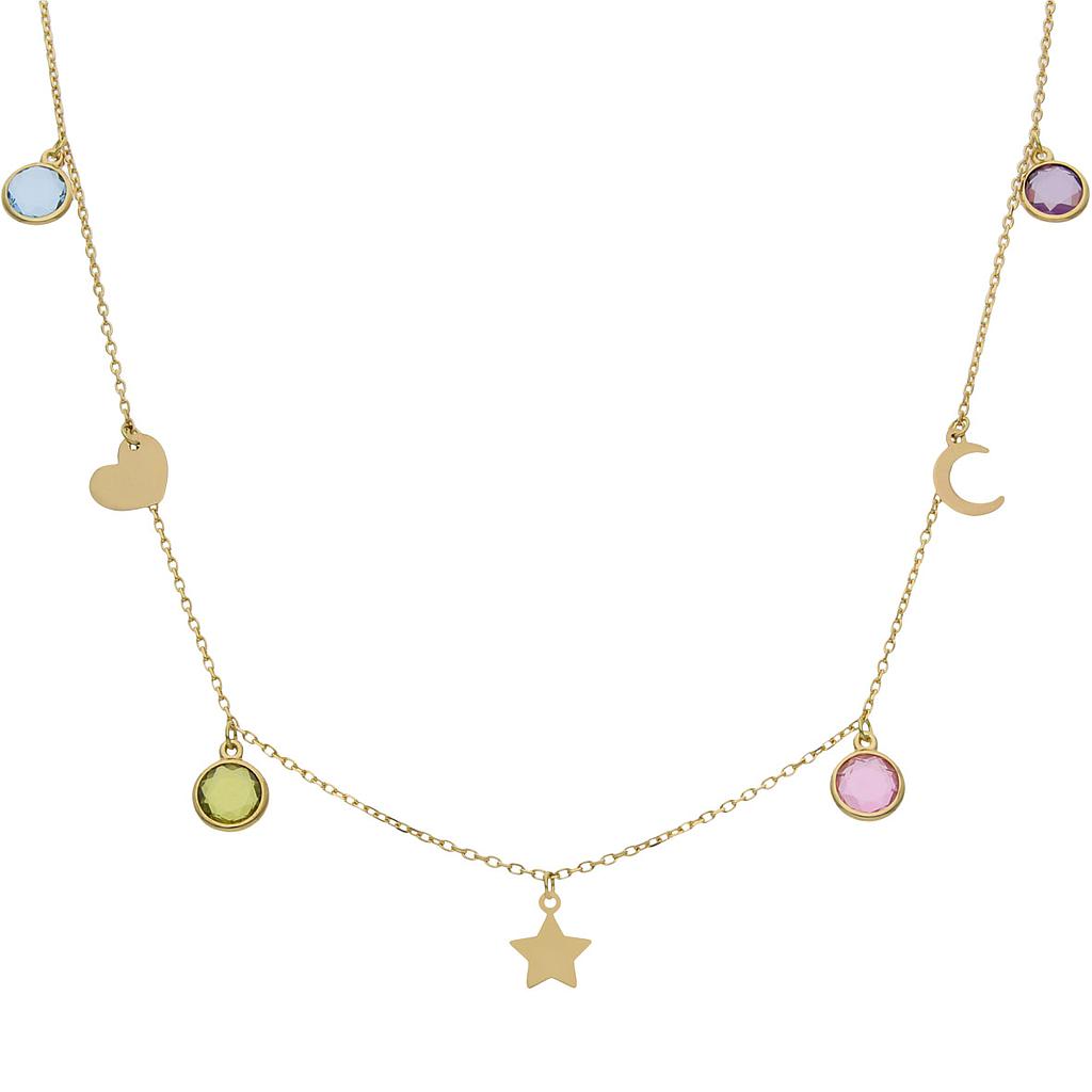 GARGANTILLA ORO 18KL CHARMS MIX + PIEDRAS - G966