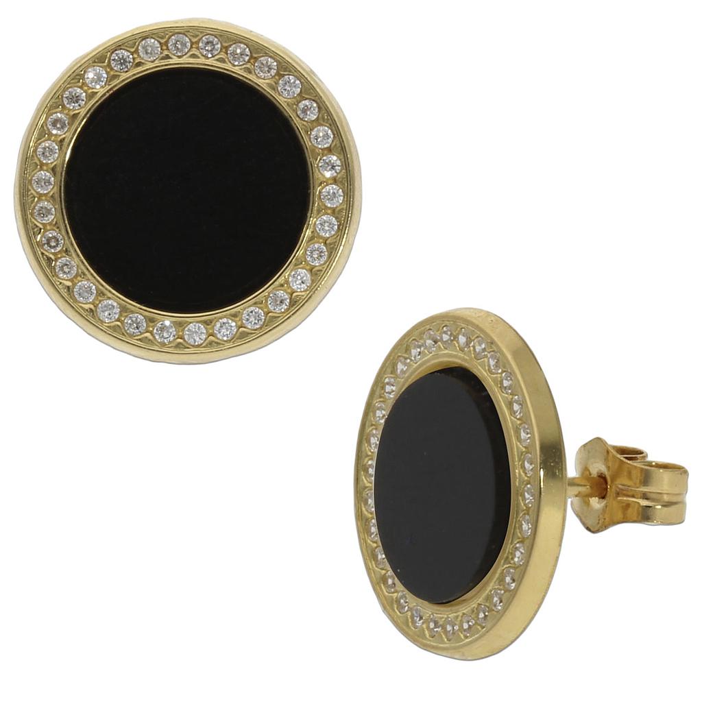 PENDIENTES ORO 18KL ONIX + CIRCONITAS + 12MM - P1040