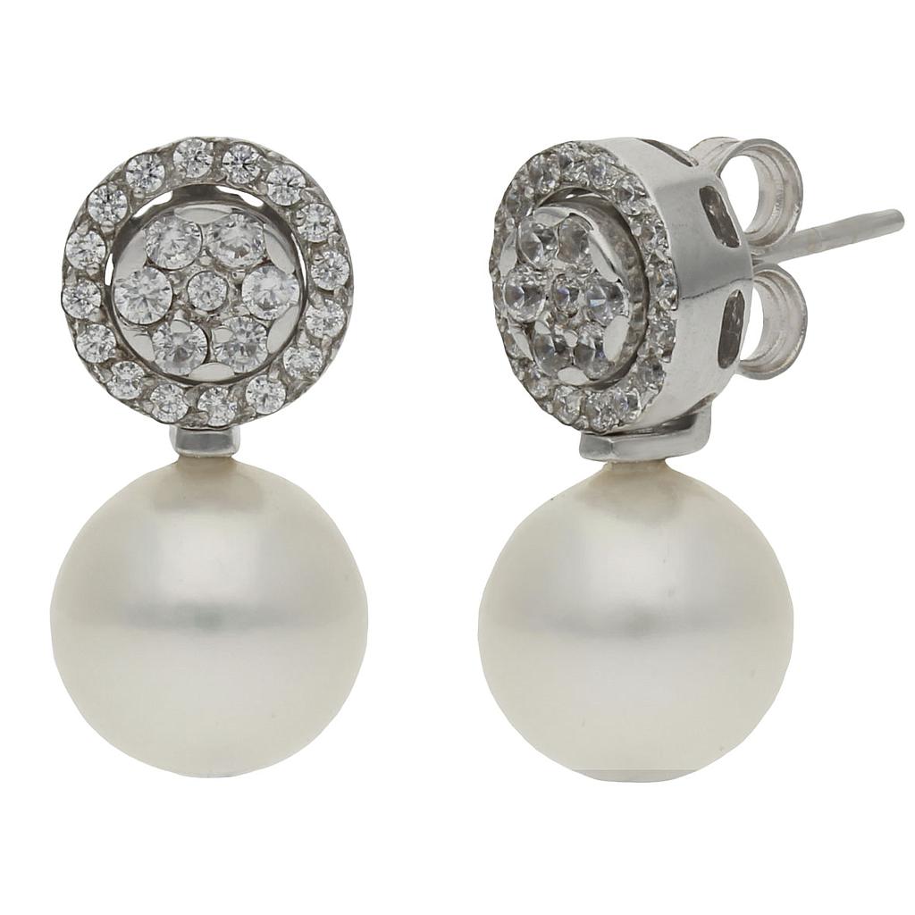 PENDIENTES ORO BLANCO 18KL - 3 EN 1 P.CULTIVADAS - P1245