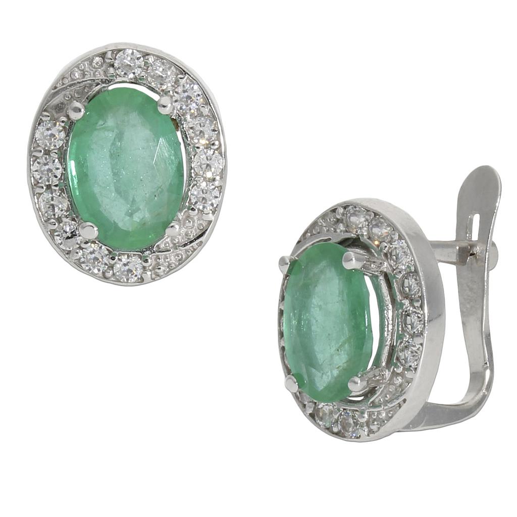 PENDIENTES ORO BLANCO 18KL ESMERALDAS FINAS - P1248