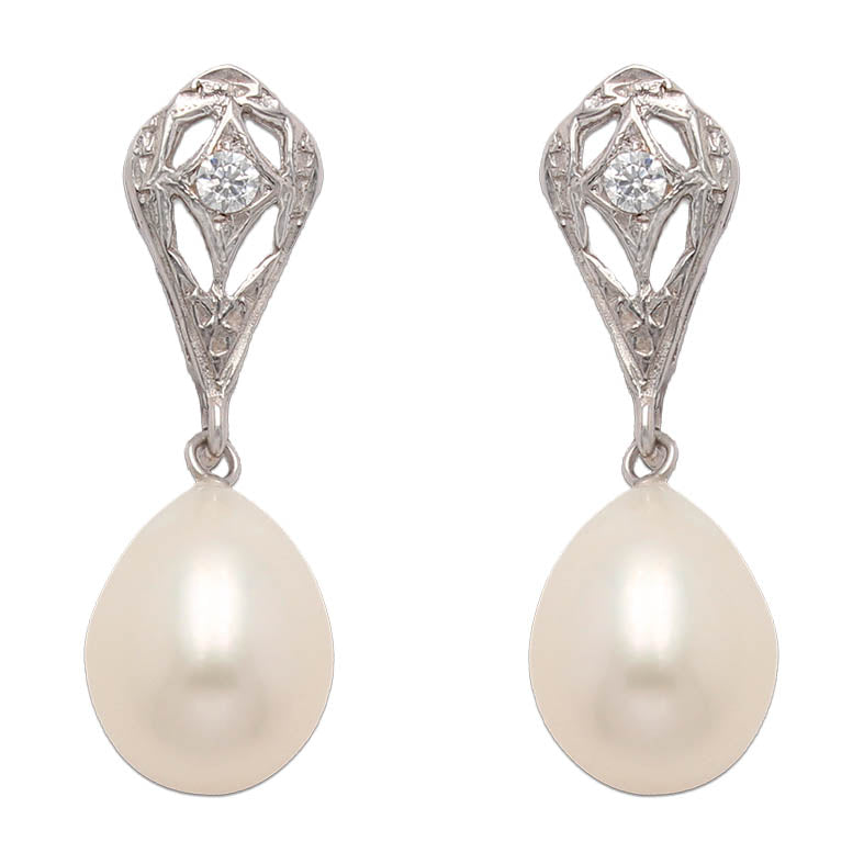 PENDIENTES ORO BLANCO 18KL P. CULTIVADAS - P6100
