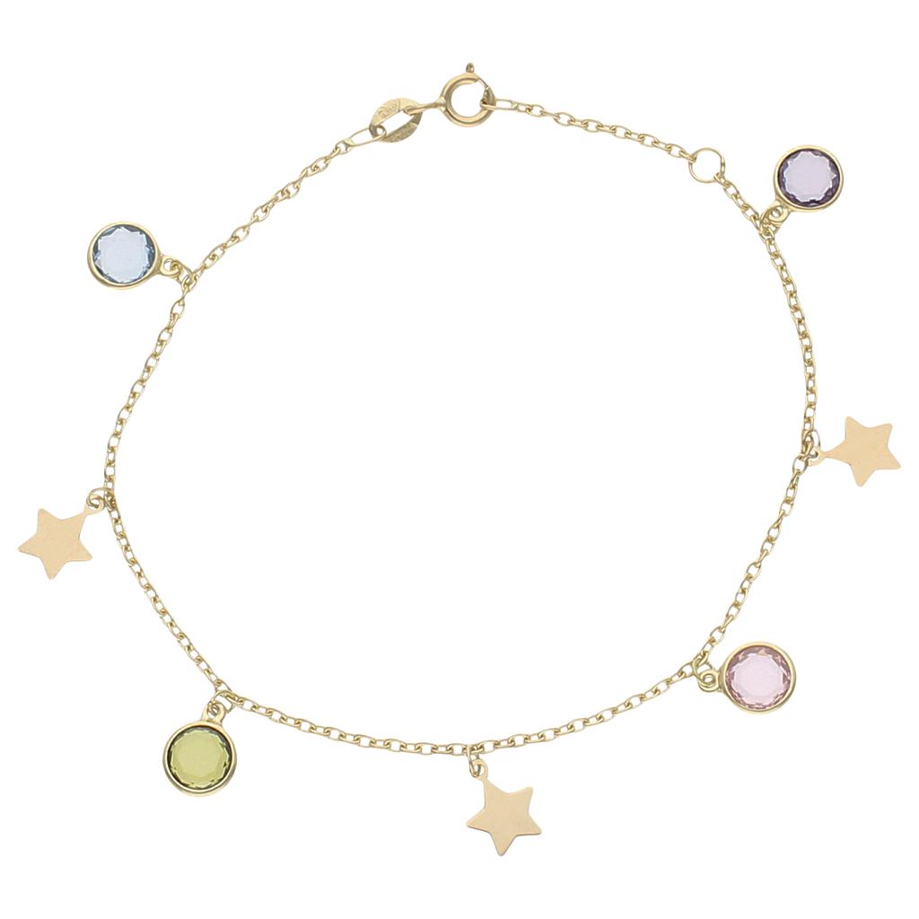 PULSERA ORO 18KL MINI CHARMS ESTRELLAS + PIEDRAS - PU1398