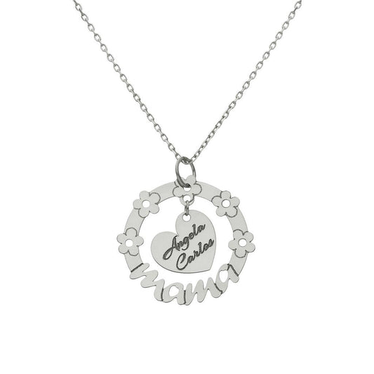 GARGANTILLA ORO BLANCO 18KL MAMA + FLORES - G1025