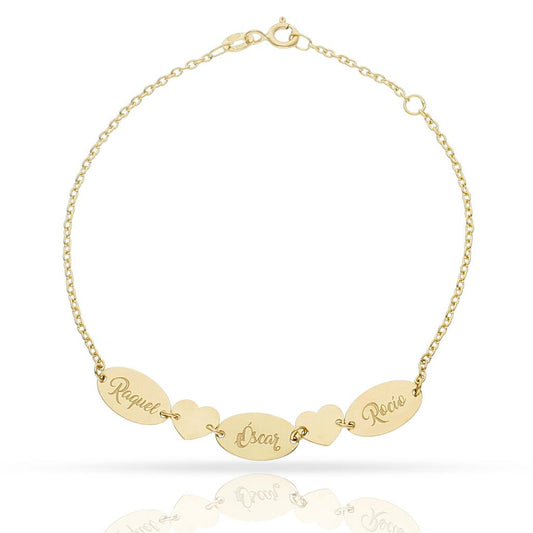 PULSERA ORO 18KL CHAPAS + CORAZONES - PU1432