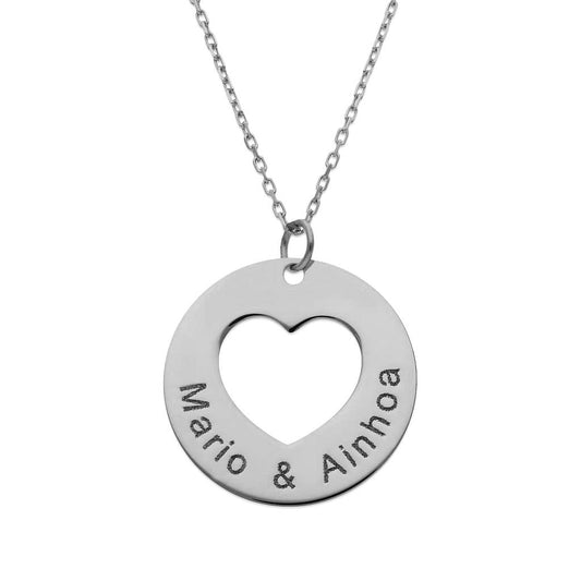 GARGANTILLA ORO BLANCO 18KL CORAZON + NOMBRES - G952