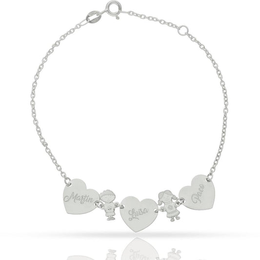 PULSERA ORO BLANCO 18KL CORAZONES + NIÑOS - PU1450