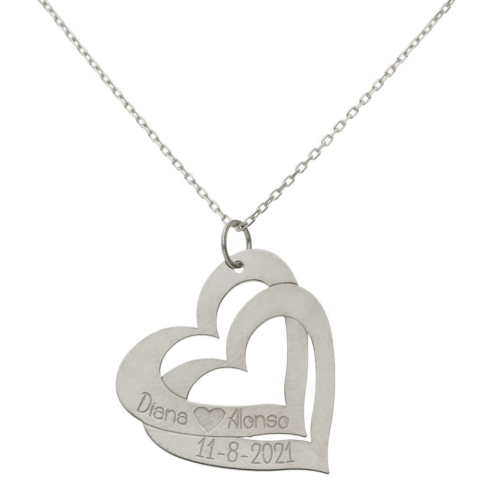 GARGANTILLA ORO BLANCO 18KL - 2 CORAZONES - G1091