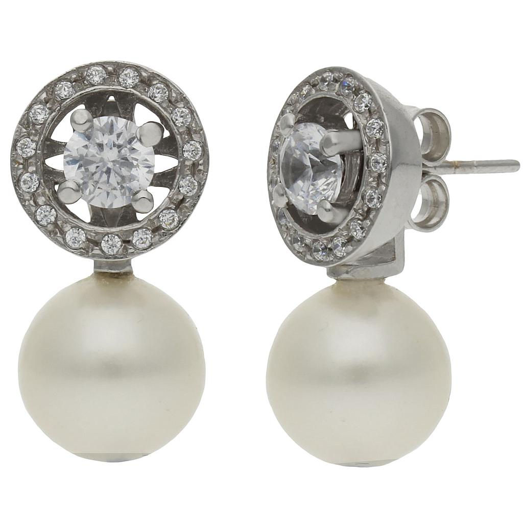 PENDIENTES ORO BLANCO 18KL - 3 EN 1 P.CULTIVADAS - P1244