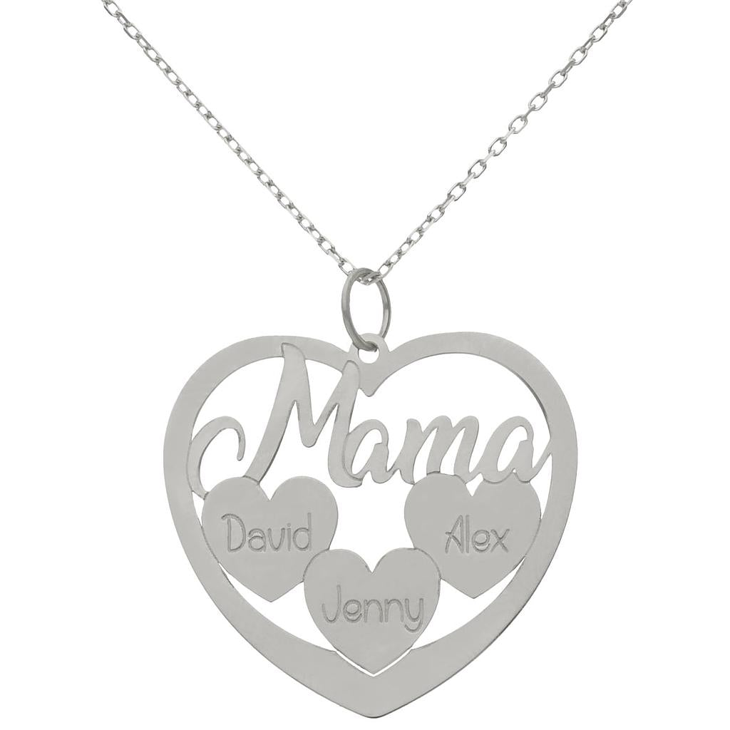 GARGANTILLA ORO BLANCO 18KL MAMA + 3 CORAZONES - G1096