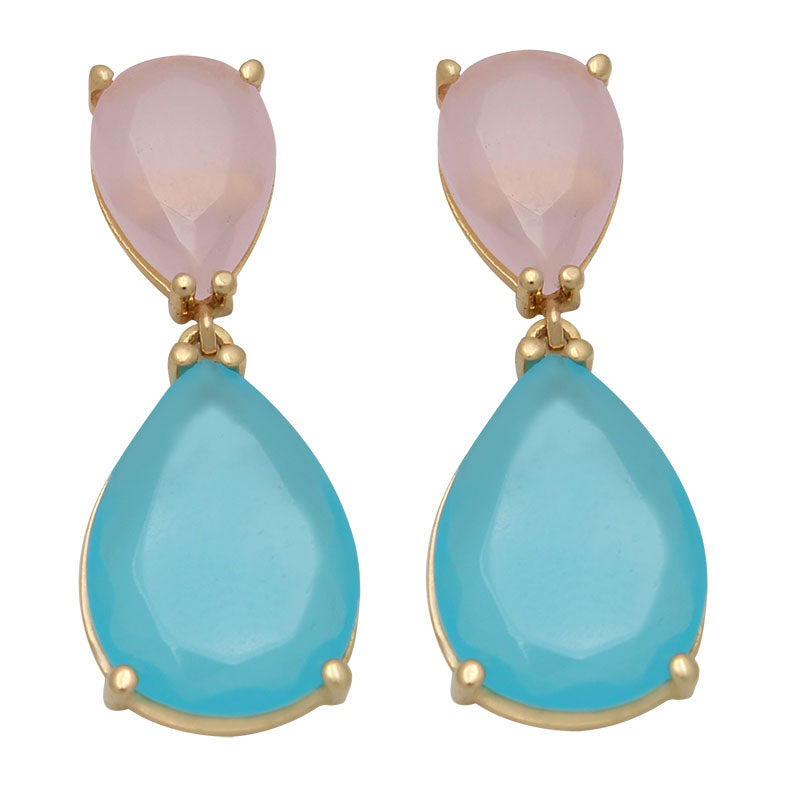 PENDIENTES ORO 18KL ROSA PALO - CELESTE - P913