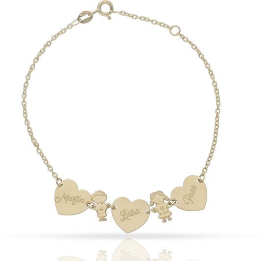 PULSERA ORO 18KL CORAZONES + NIÑOS - PU1449