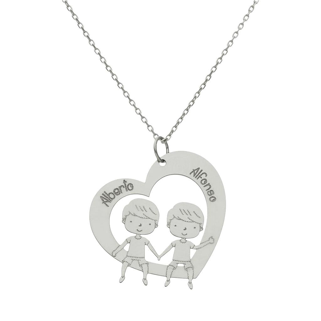 GARGANTILLA ORO BLANCO 18KL CORAZON + NIÑOS - G1020