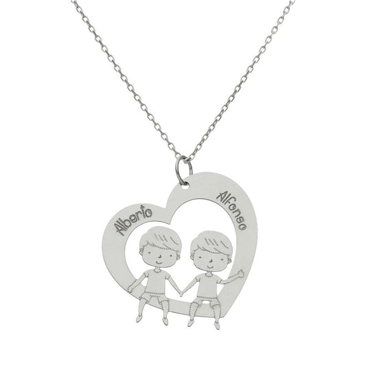 GARGANTILLA ORO BLANCO 18KL CORAZON + NIÑOS - G1020
