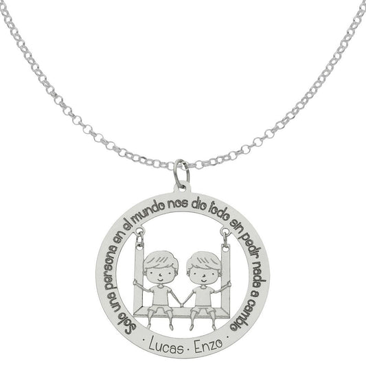 GARGANTILLA ORO BLANCO 18KL FRASE+NIÑOS - 28MM - G1017