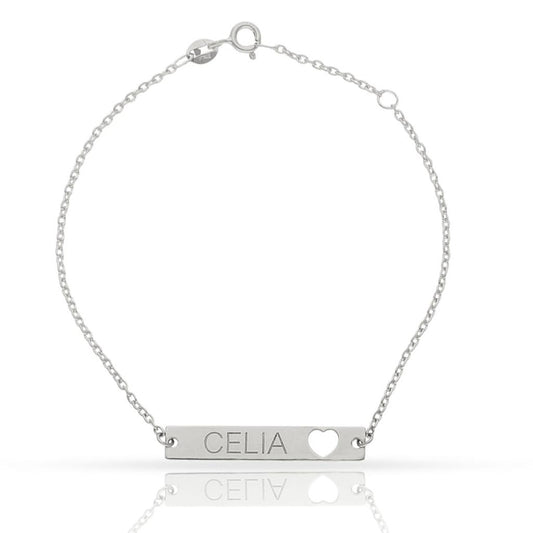 PULSERA ORO BLANCO 18KL CHAPA + CORAZON - PU1339