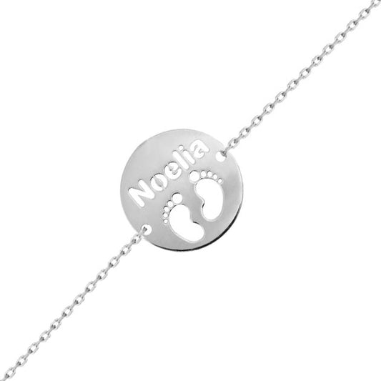 PULSERA ORO BLANCO 18KL PIES + NOMBRE - 21MM - PU1353
