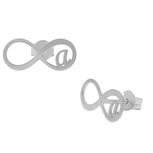 PENDIENTES ORO BLANCO 18KL INFINITO + INICIAL - P1333