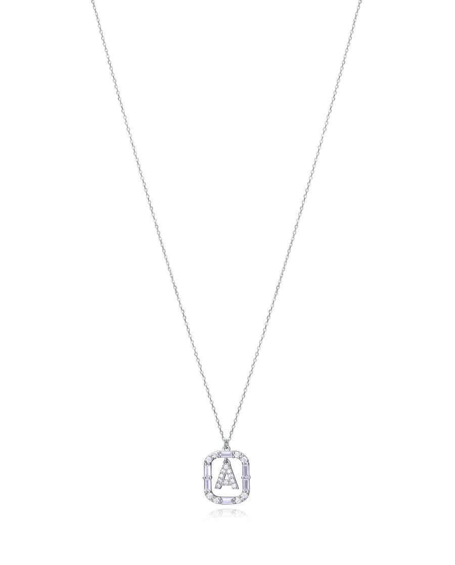 Collar de plata de ley con baño de rodio y circonitas blancas, colgante letra A