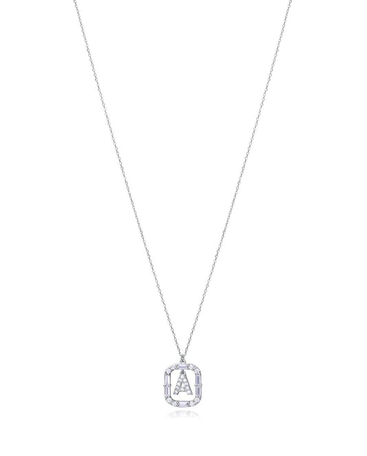 Collar de plata de ley con baño de rodio y circonitas blancas, colgante letra A