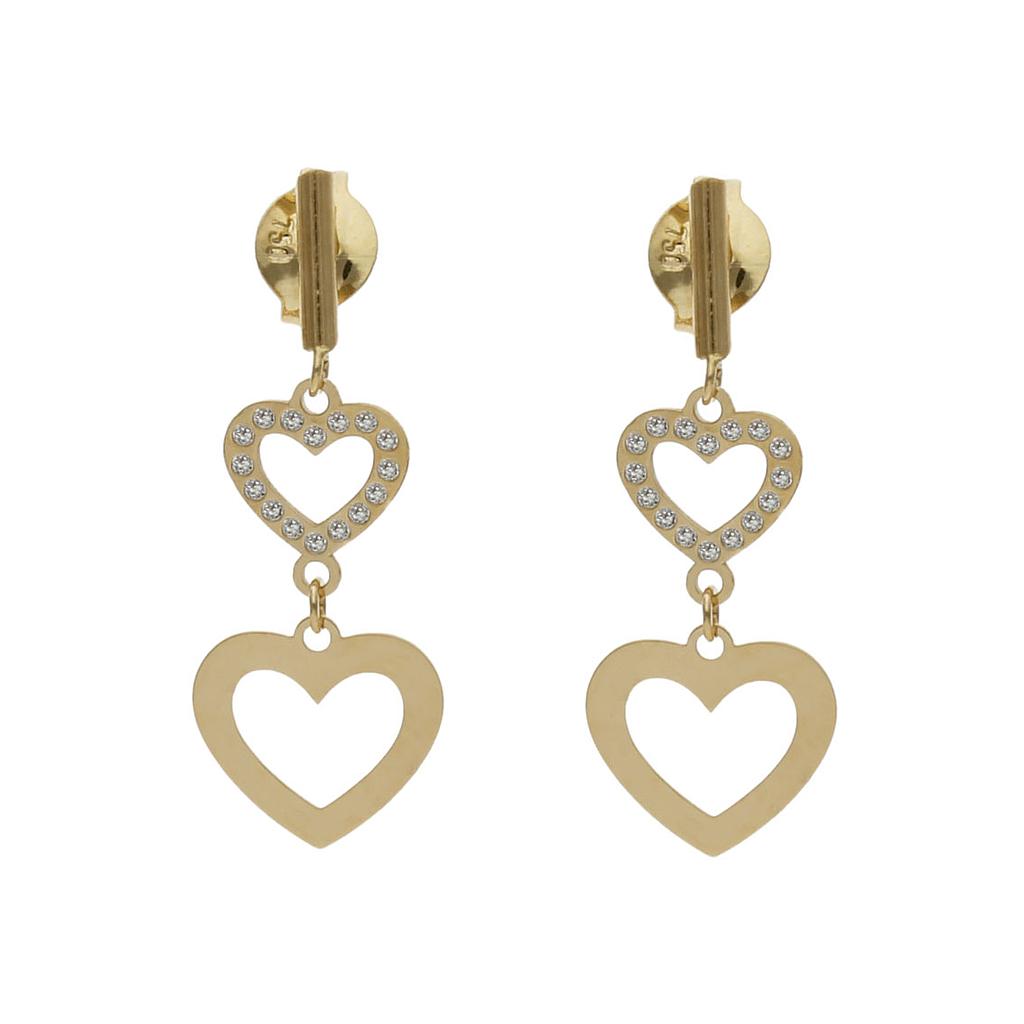 PENDIENTES  ORO 18KL CORAZONES CIRCONITAS - 8x22MM - P1485