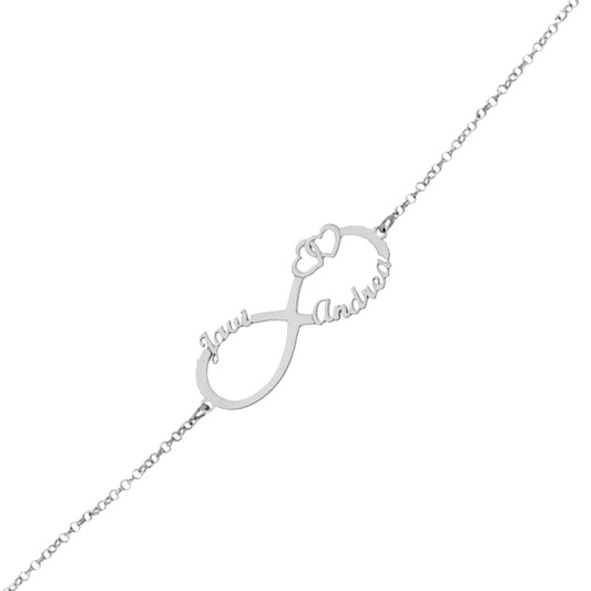 PULSERA ORO BLANCO 18KL INFINITO + CORAZONES - PU1367