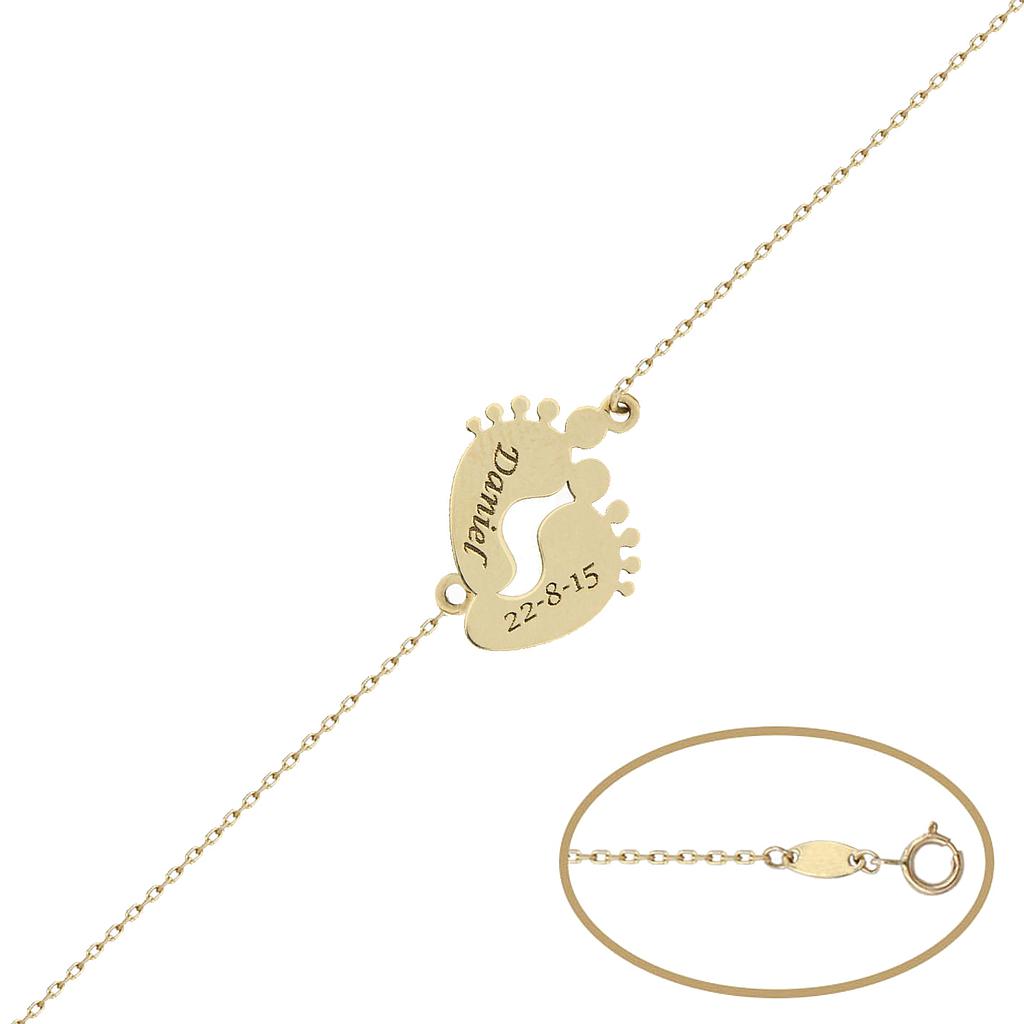 PULSERA ORO 18KL PIES BEBE NOMBRE + FECHA - PU1350