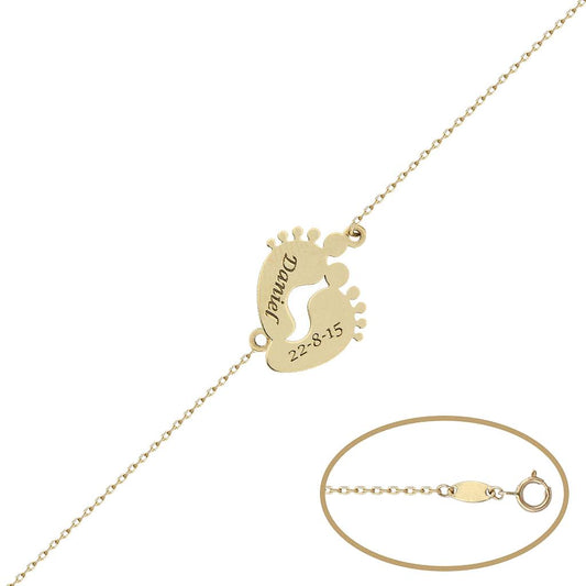 PULSERA ORO 18KL PIES BEBE NOMBRE + FECHA - PU1350