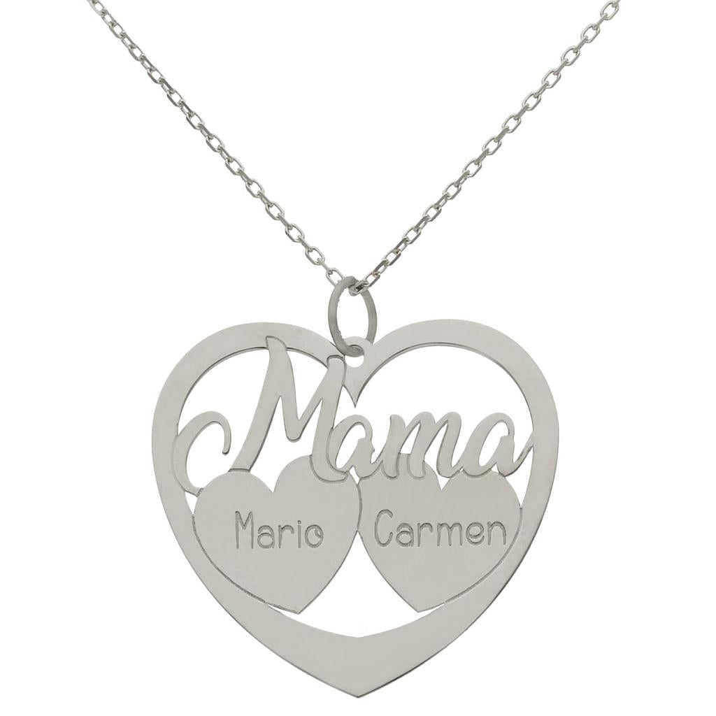 GARGANTILLA ORO BLANCO 18KL MAMA + 2 CORAZONES - G1095