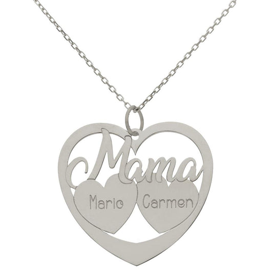 GARGANTILLA ORO BLANCO 18KL MAMA + 2 CORAZONES - G1095