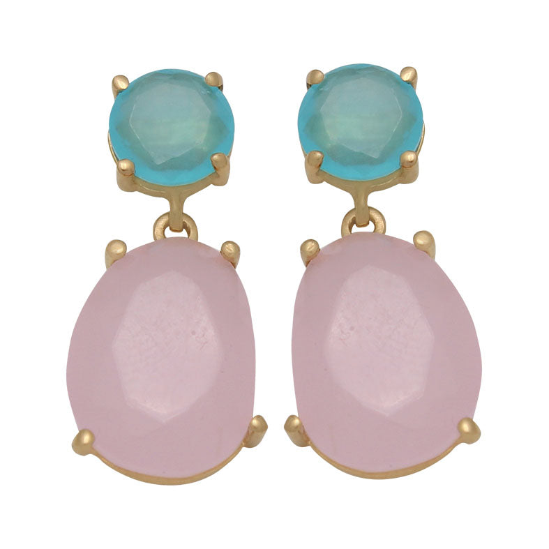 PENDIENTES ORO 18KL ROSA PALO - CELESTE - P916