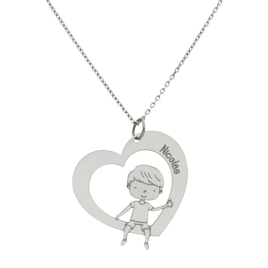 GARGANTILLA ORO BLANCO 18KL CORAZON + NIÑO - G1022