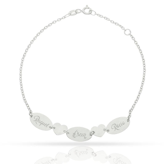 PULSERA ORO BLANCO 18KL CHAPAS + CORAZONES - PU1439