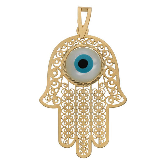 COLGANTE ORO 18KL MANO DE FATIMA + OJO TURCO - G486