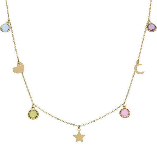 GARGANTILLA ORO 18KL CHARMS MIX + PIEDRAS - G966