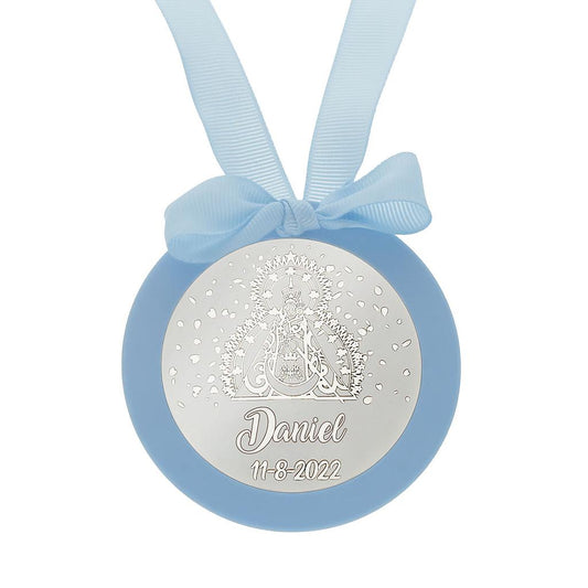 MEDALLA CUNA PLATA 925MM REDONDA VIRGEN DE LA CABEZA - MC1010Azul