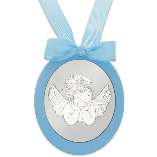 MEDALLA CUNA PLATA 925MM OVALADA ANGEL - MC1013Azul