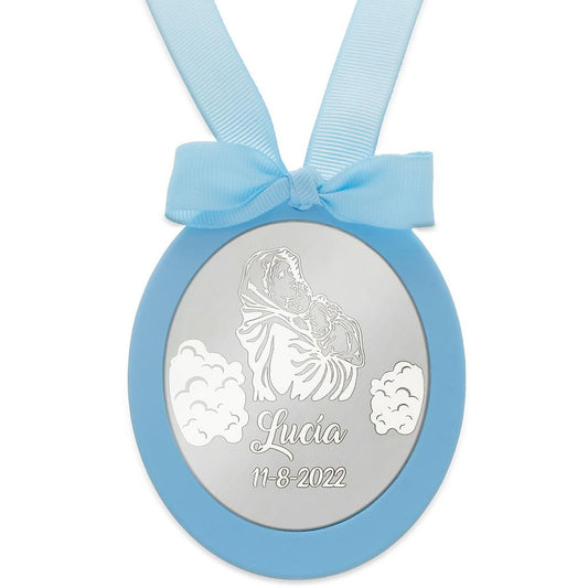 MEDALLA CUNA PLATA 925MM OVALADA VIRGEN + NIÑO - MC1016Azul