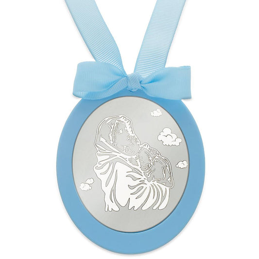 MEDALLA CUNA PLATA 925MM OVALADA VIRGEN + NIÑO - MC1017Azul