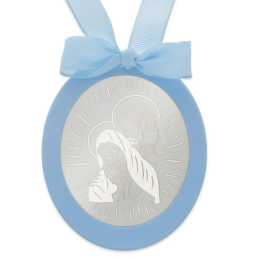 MEDALLA CUNA PLATA 925MM OVALADA SAGRADA FAMILIA - MC1019Azul