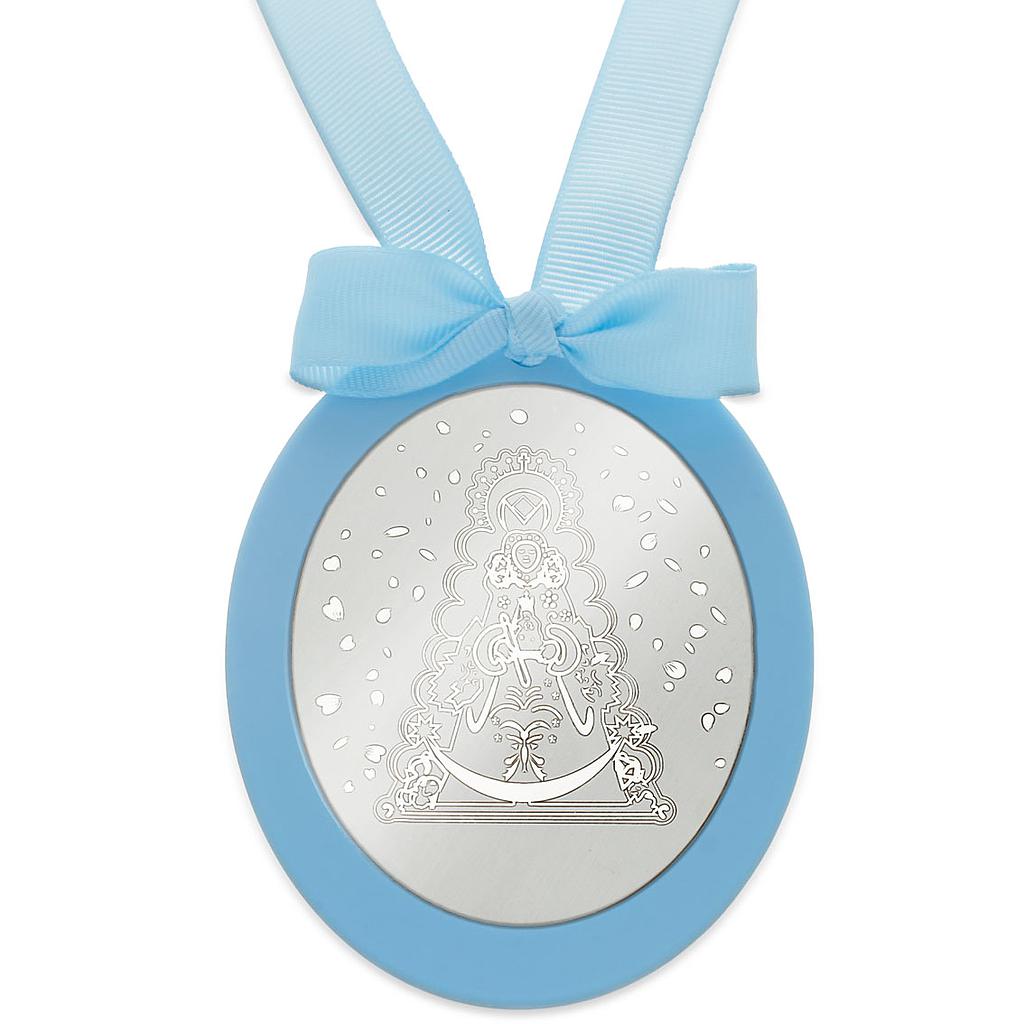 MEDALLA CUNA PLATA 925MM OVALADA VIRGEN DEL ROCIO - MC1021Azul